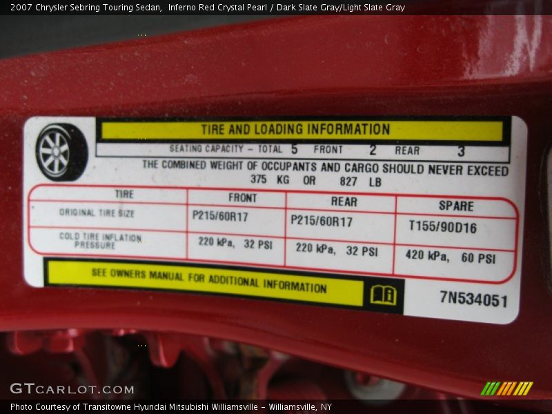 Inferno Red Crystal Pearl / Dark Slate Gray/Light Slate Gray 2007 Chrysler Sebring Touring Sedan