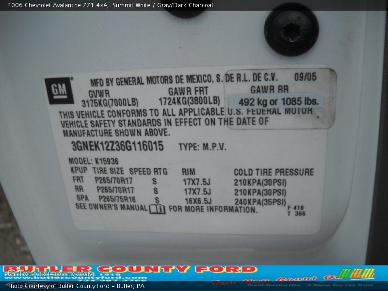 Summit White / Gray/Dark Charcoal 2006 Chevrolet Avalanche Z71 4x4