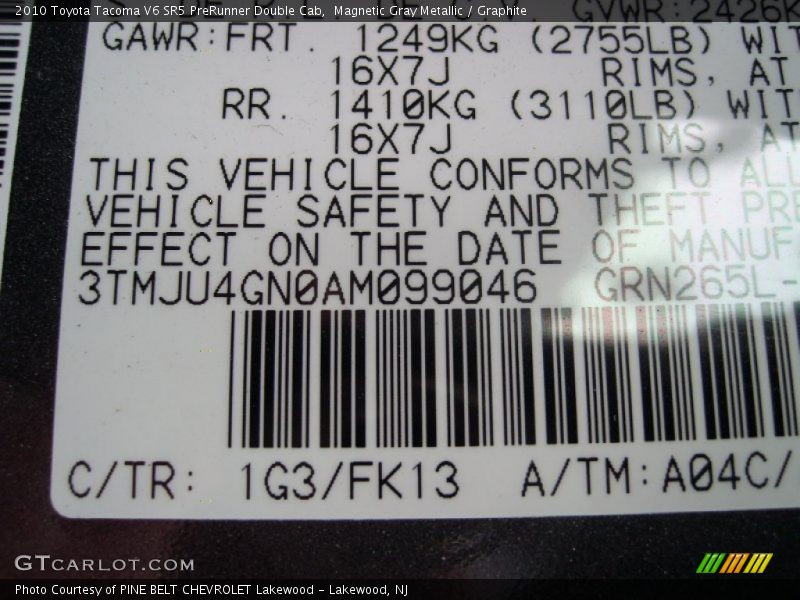 Magnetic Gray Metallic / Graphite 2010 Toyota Tacoma V6 SR5 PreRunner Double Cab