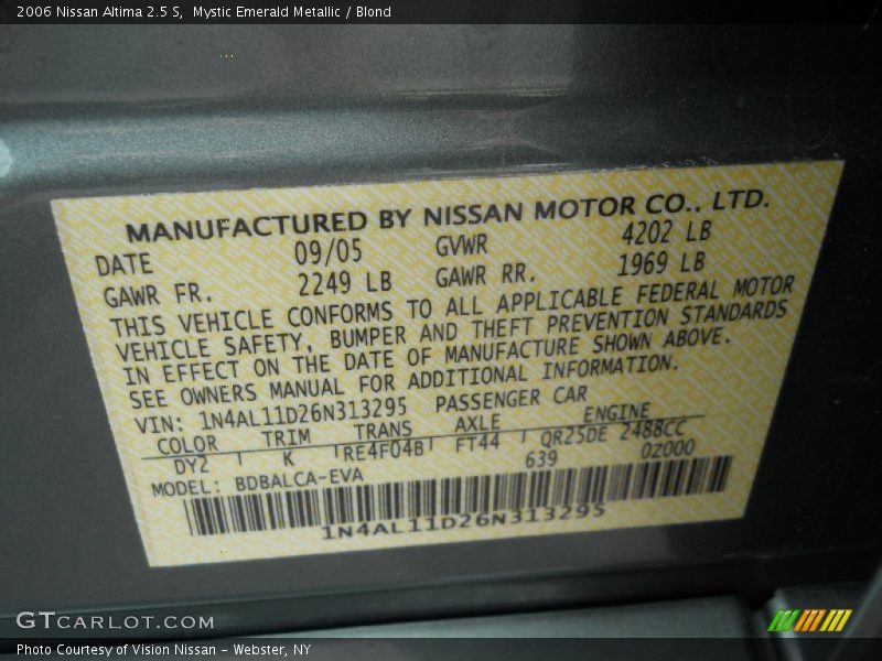 Mystic Emerald Metallic / Blond 2006 Nissan Altima 2.5 S