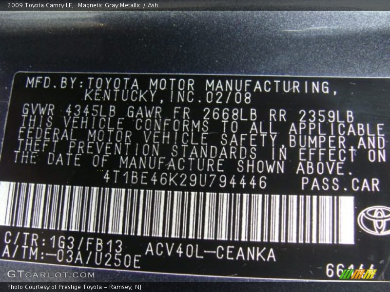 Magnetic Gray Metallic / Ash 2009 Toyota Camry LE