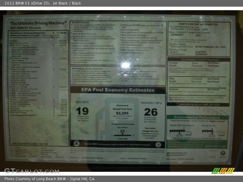  2011 X3 xDrive 35i Window Sticker