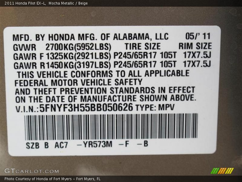 Mocha Metallic / Beige 2011 Honda Pilot EX-L