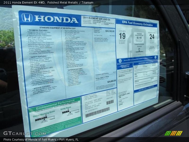  2011 Element EX 4WD Window Sticker