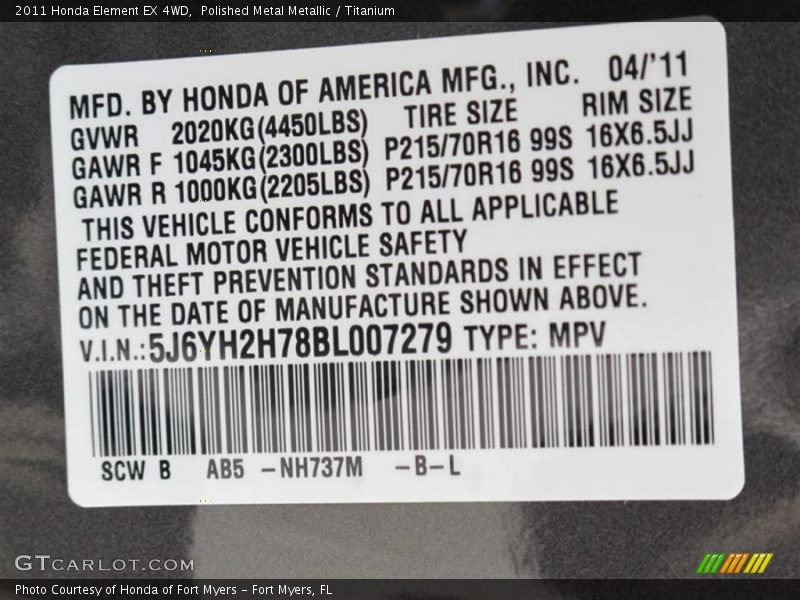 Polished Metal Metallic / Titanium 2011 Honda Element EX 4WD