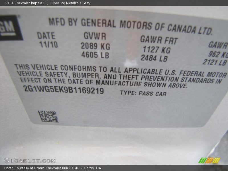Silver Ice Metallic / Gray 2011 Chevrolet Impala LT