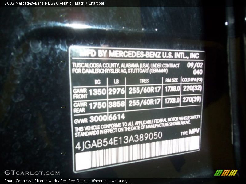 Black / Charcoal 2003 Mercedes-Benz ML 320 4Matic