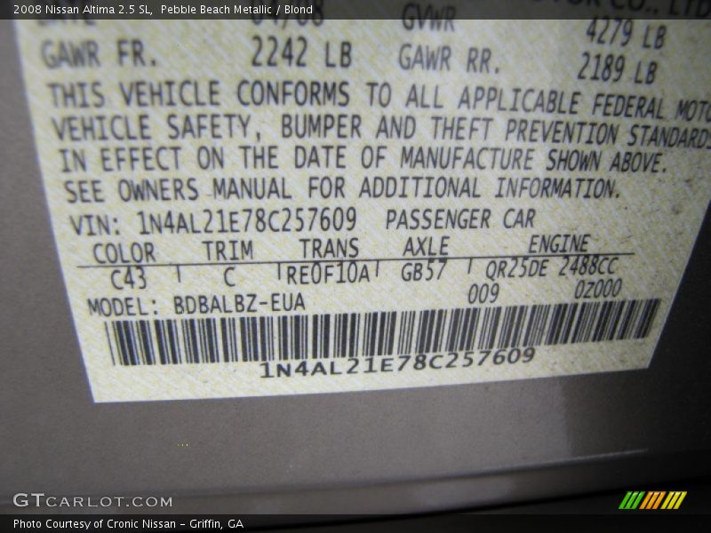 Pebble Beach Metallic / Blond 2008 Nissan Altima 2.5 SL