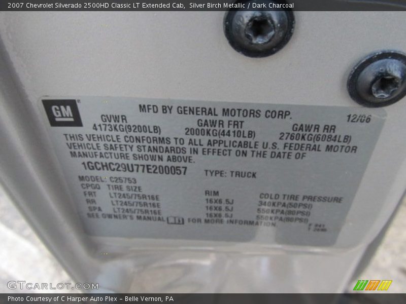 Info Tag of 2007 Silverado 2500HD Classic LT Extended Cab
