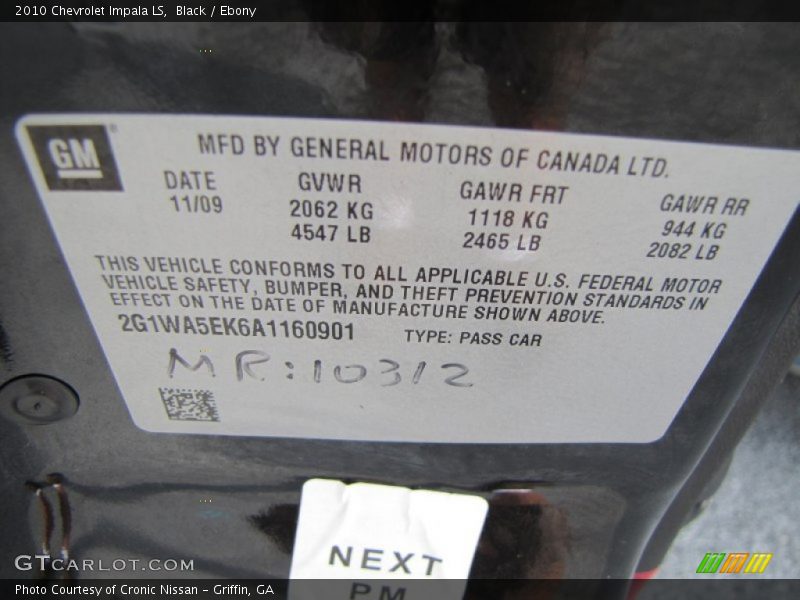 Black / Ebony 2010 Chevrolet Impala LS