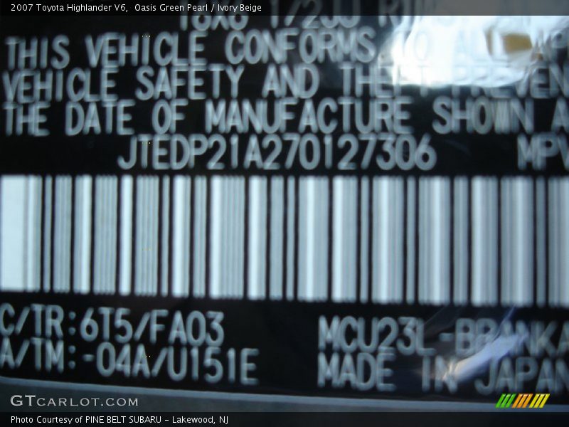 Oasis Green Pearl / Ivory Beige 2007 Toyota Highlander V6