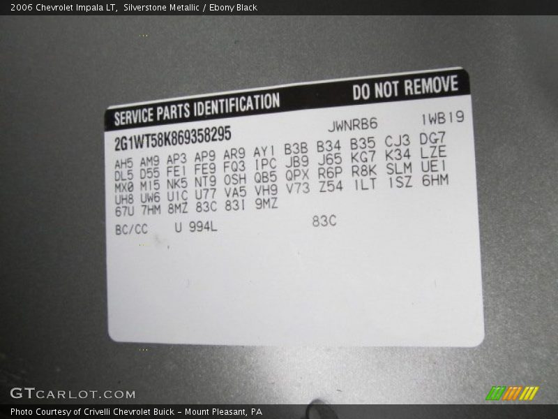 Silverstone Metallic / Ebony Black 2006 Chevrolet Impala LT