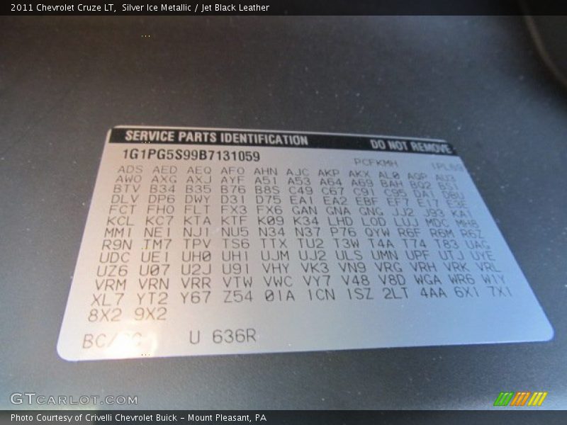 Silver Ice Metallic / Jet Black Leather 2011 Chevrolet Cruze LT