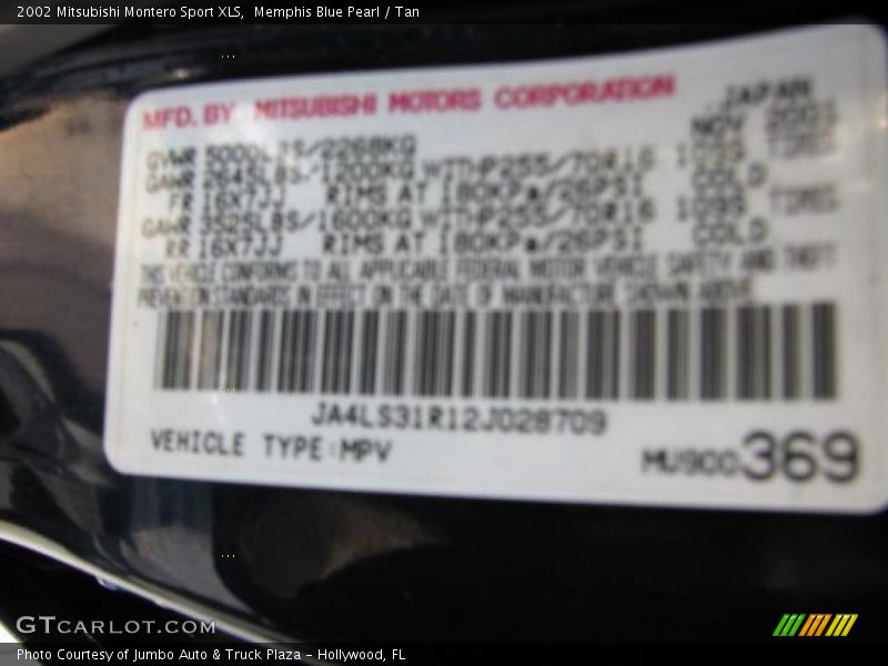 Memphis Blue Pearl / Tan 2002 Mitsubishi Montero Sport XLS