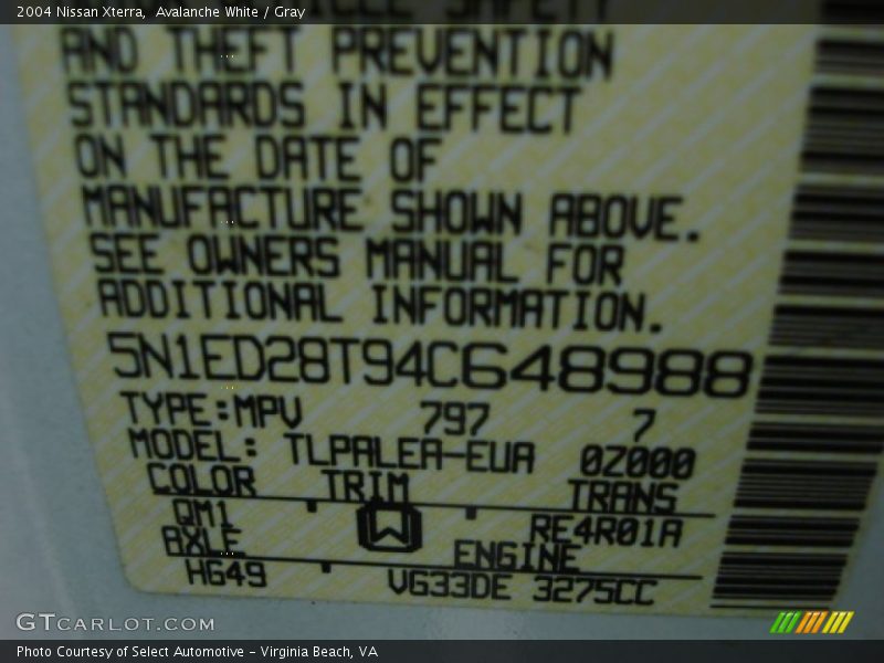 Avalanche White / Gray 2004 Nissan Xterra