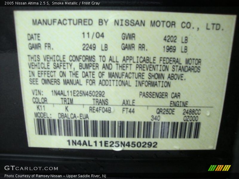 Smoke Metallic / Frost Gray 2005 Nissan Altima 2.5 S