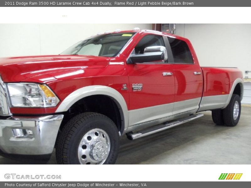 Flame Red / Light Pebble Beige/Bark Brown 2011 Dodge Ram 3500 HD Laramie Crew Cab 4x4 Dually