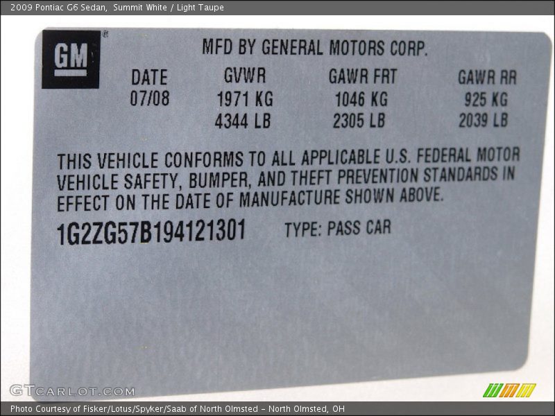 Summit White / Light Taupe 2009 Pontiac G6 Sedan