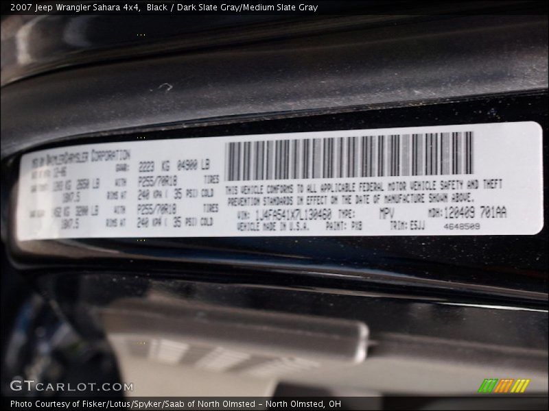 Black / Dark Slate Gray/Medium Slate Gray 2007 Jeep Wrangler Sahara 4x4