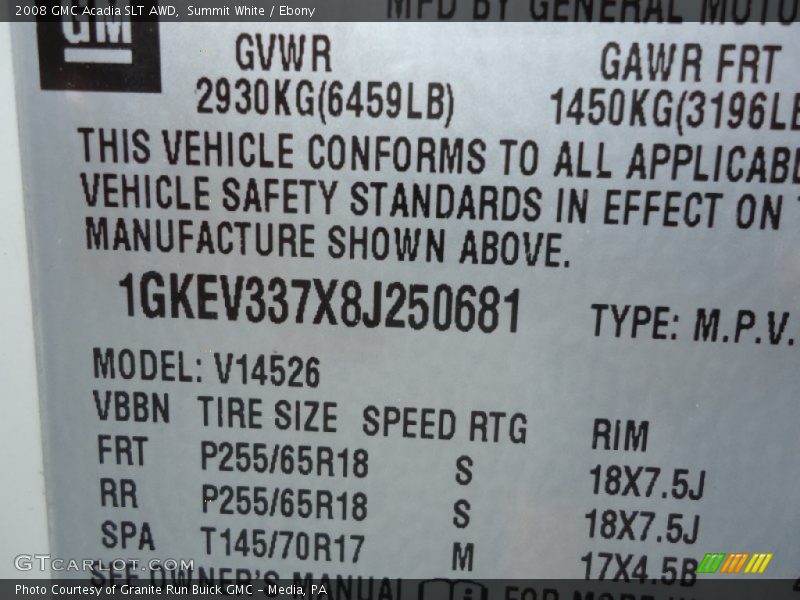 Summit White / Ebony 2008 GMC Acadia SLT AWD