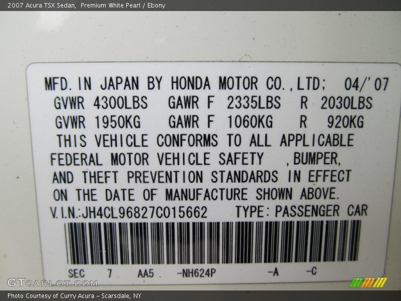 Premium White Pearl / Ebony 2007 Acura TSX Sedan