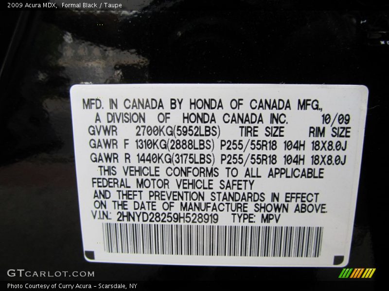 Formal Black / Taupe 2009 Acura MDX