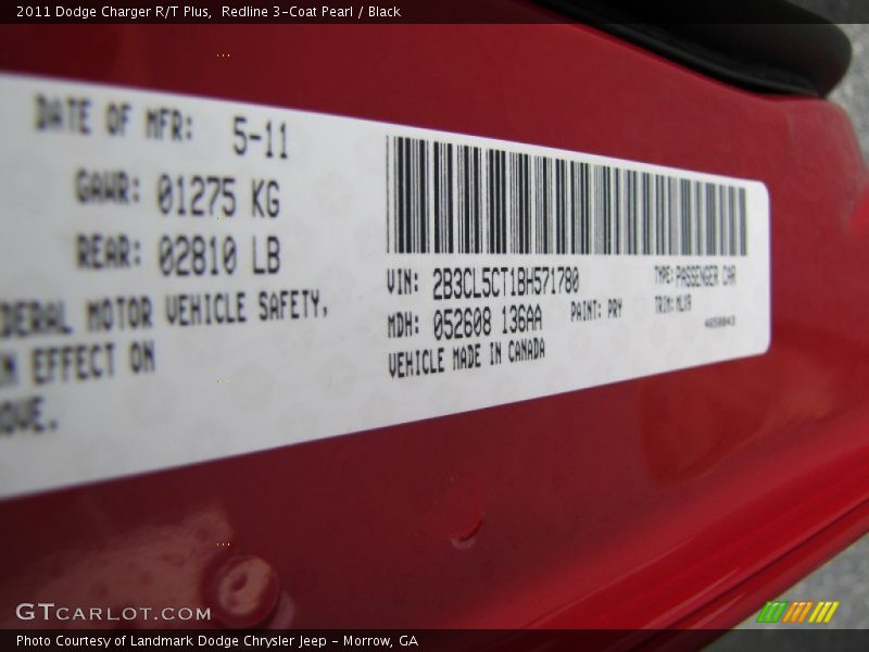 Redline 3-Coat Pearl / Black 2011 Dodge Charger R/T Plus
