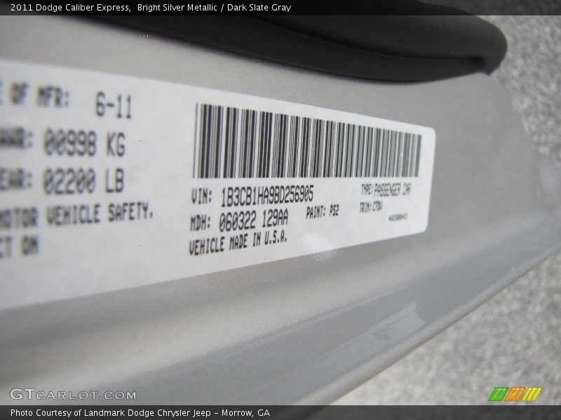 Bright Silver Metallic / Dark Slate Gray 2011 Dodge Caliber Express