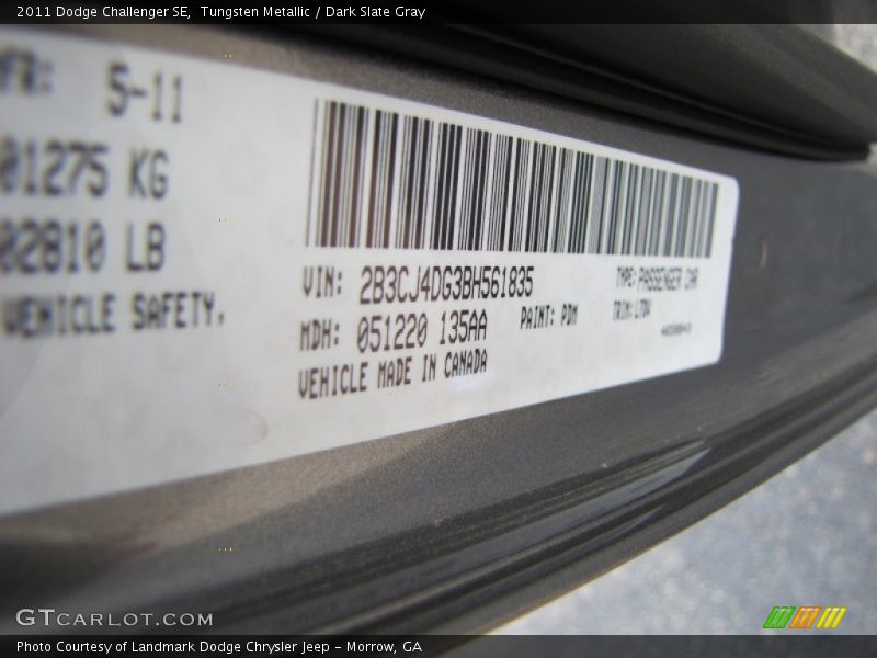 Tungsten Metallic / Dark Slate Gray 2011 Dodge Challenger SE
