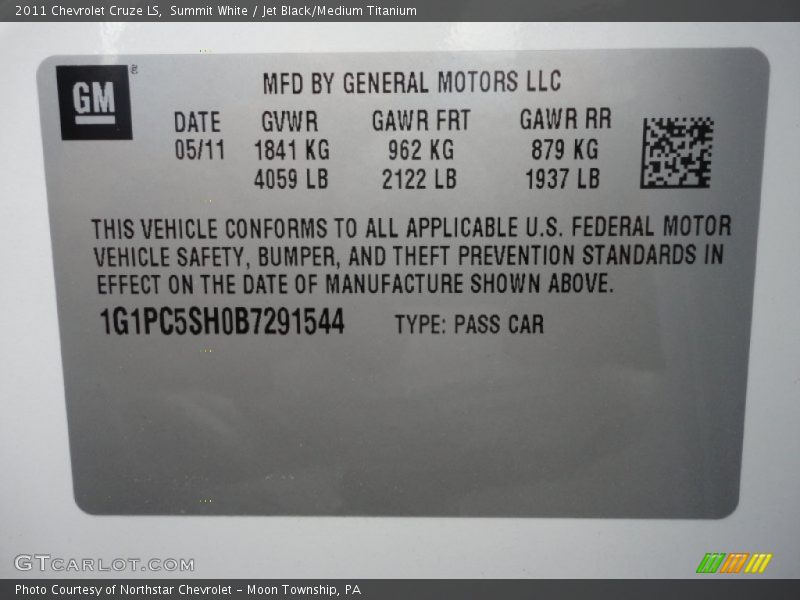 Summit White / Jet Black/Medium Titanium 2011 Chevrolet Cruze LS