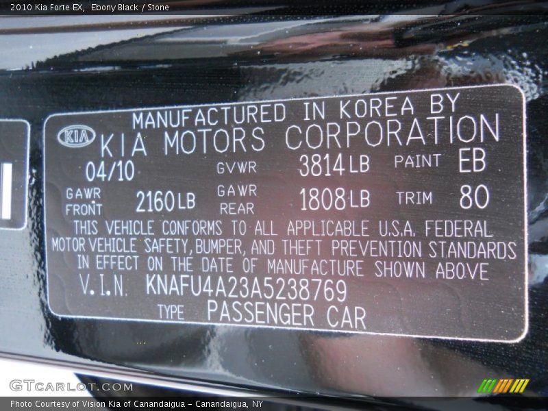 Ebony Black / Stone 2010 Kia Forte EX