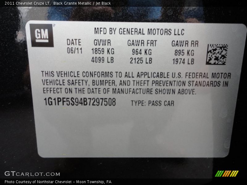 Black Granite Metallic / Jet Black 2011 Chevrolet Cruze LT
