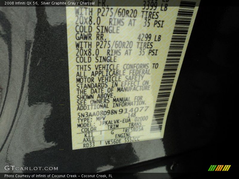 Silver Graphite Gray / Charcoal 2008 Infiniti QX 56