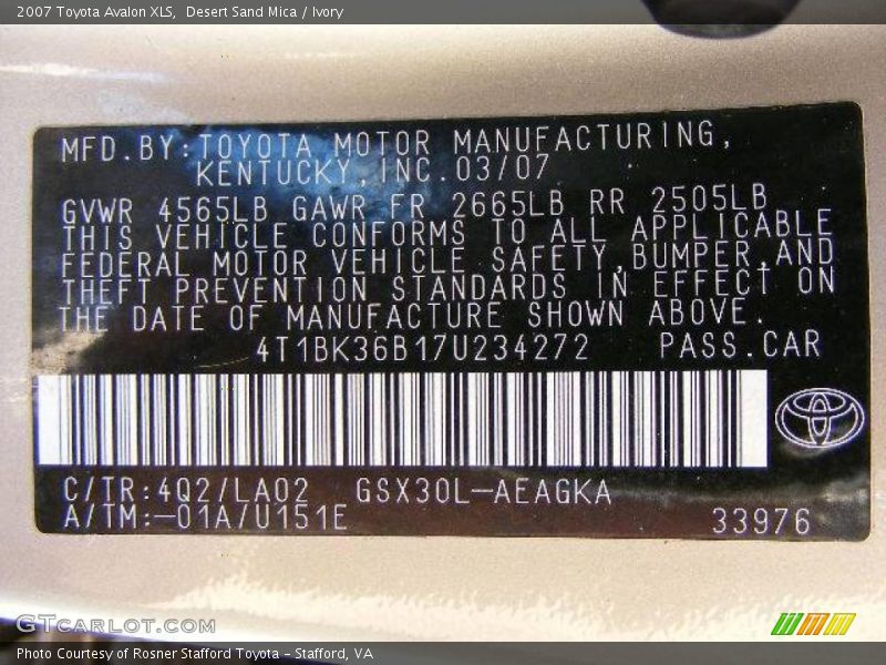 Desert Sand Mica / Ivory 2007 Toyota Avalon XLS