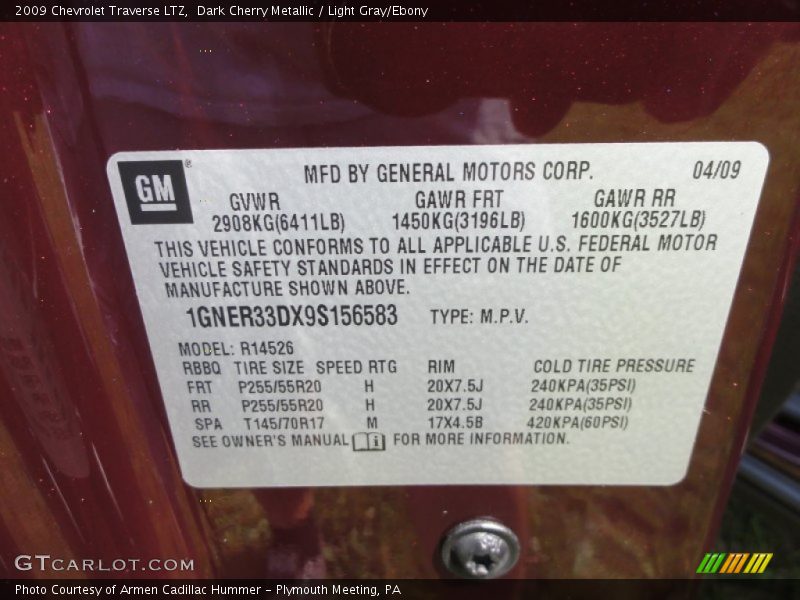 Dark Cherry Metallic / Light Gray/Ebony 2009 Chevrolet Traverse LTZ