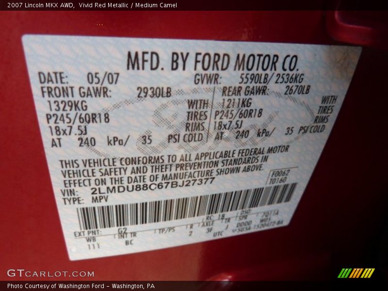 Vivid Red Metallic / Medium Camel 2007 Lincoln MKX AWD