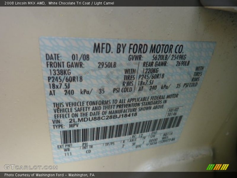 White Chocolate Tri Coat / Light Camel 2008 Lincoln MKX AWD