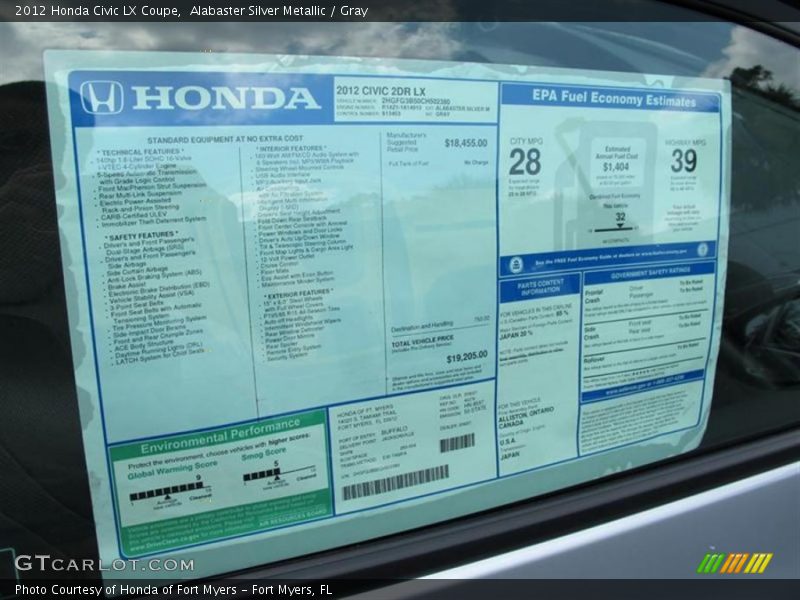  2012 Civic LX Coupe Window Sticker