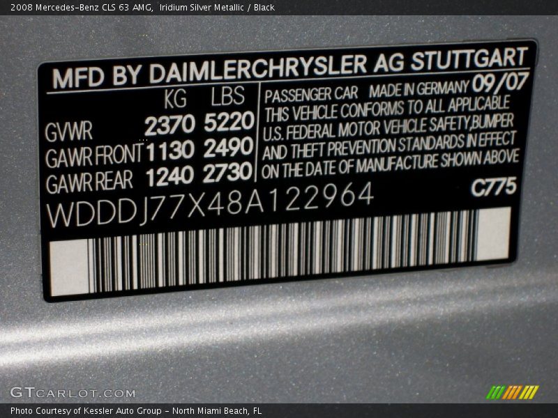 2008 CLS 63 AMG Iridium Silver Metallic Color Code 775