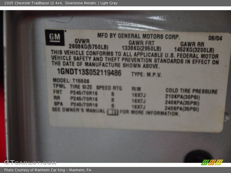 Silverstone Metallic / Light Gray 2005 Chevrolet TrailBlazer LS 4x4