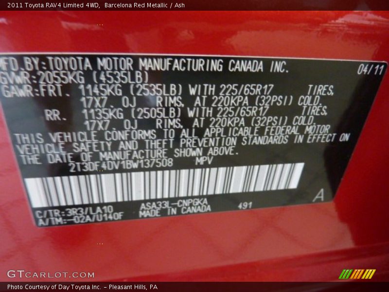 Barcelona Red Metallic / Ash 2011 Toyota RAV4 Limited 4WD
