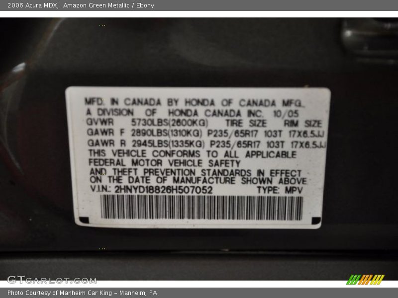 Amazon Green Metallic / Ebony 2006 Acura MDX