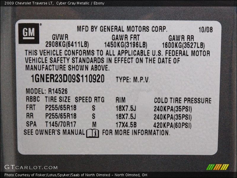 Cyber Gray Metallic / Ebony 2009 Chevrolet Traverse LT
