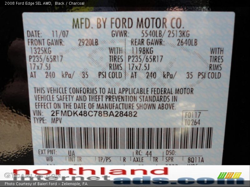 Black / Charcoal 2008 Ford Edge SEL AWD