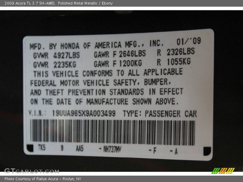 Polished Metal Metallic / Ebony 2009 Acura TL 3.7 SH-AWD