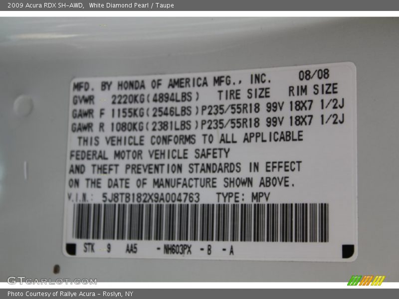 White Diamond Pearl / Taupe 2009 Acura RDX SH-AWD