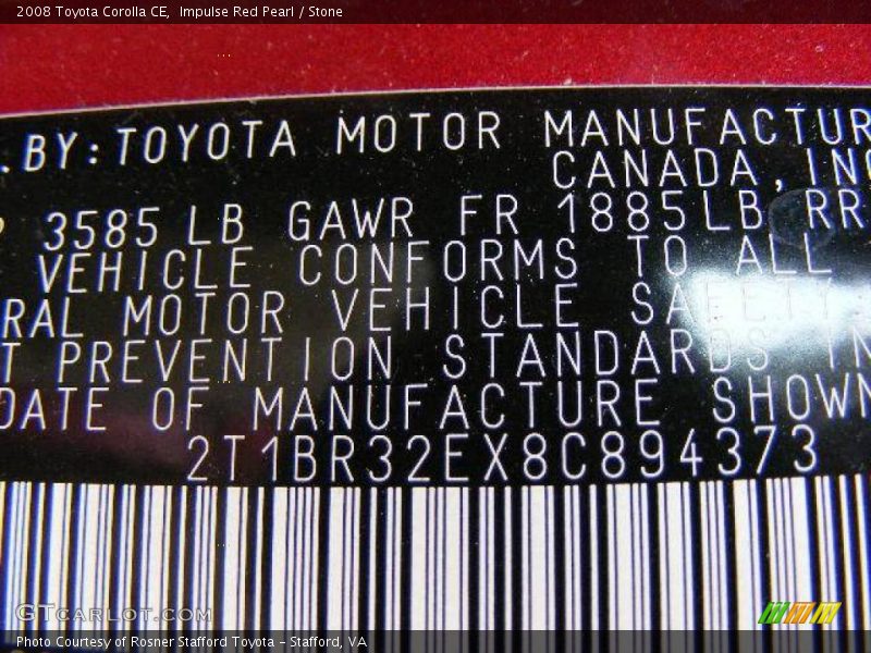 Impulse Red Pearl / Stone 2008 Toyota Corolla CE