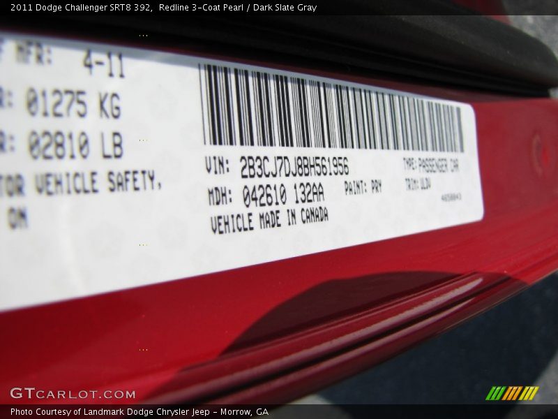 Redline 3-Coat Pearl / Dark Slate Gray 2011 Dodge Challenger SRT8 392