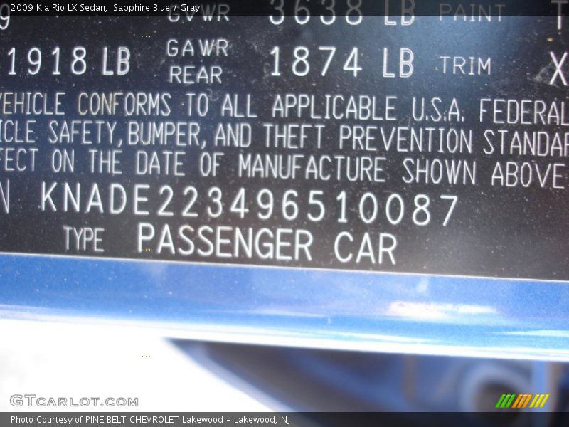 Sapphire Blue / Gray 2009 Kia Rio LX Sedan