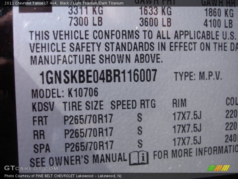 Black / Light Titanium/Dark Titanium 2011 Chevrolet Tahoe LT 4x4